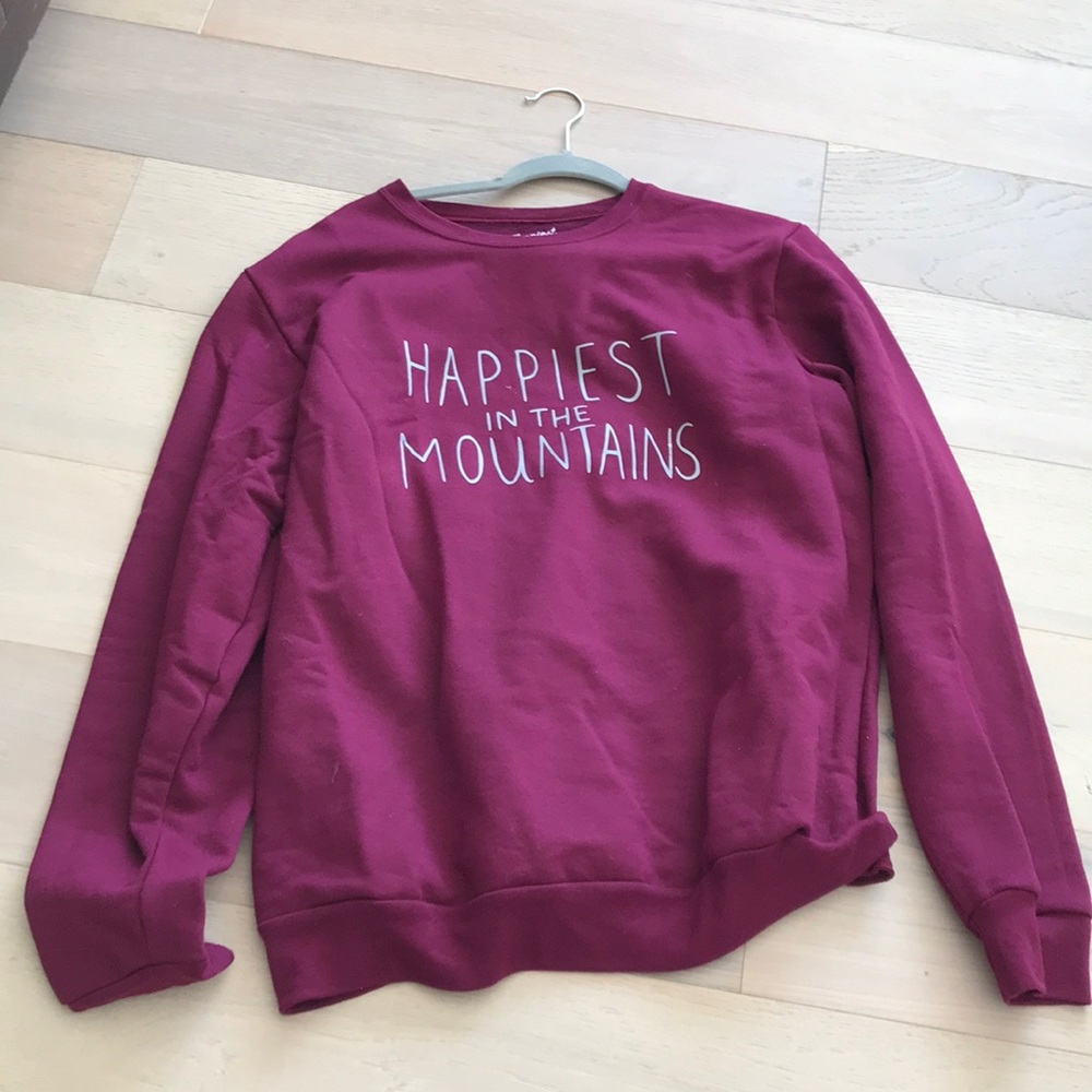 burgundy happiest in the mountains crewneck